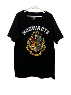 Harry Potter Hogwarts Crest Black T‑Shirt Kids Sz M 7/8 Cotton-Blend Casual